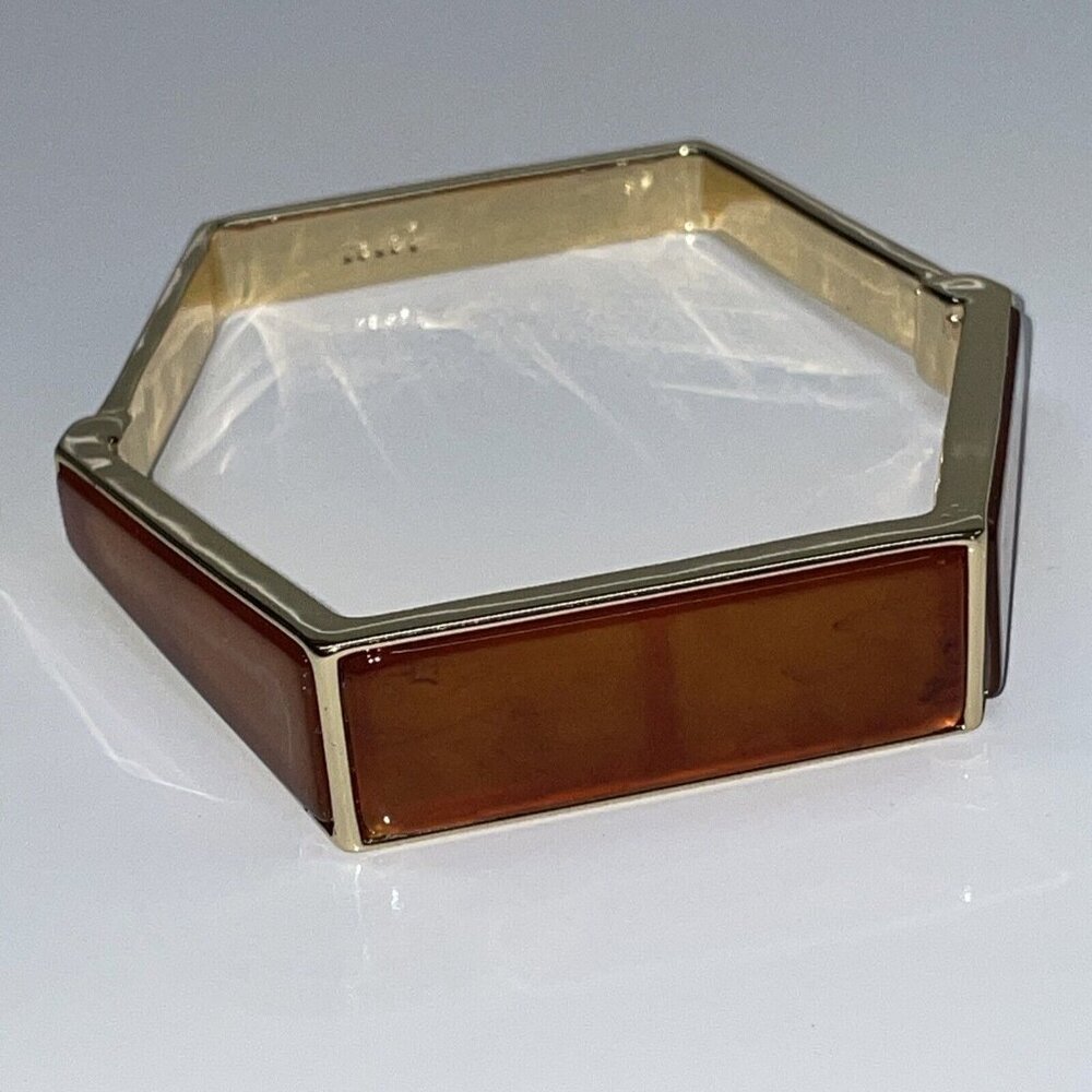 Nanette Lepore Gold Tone Amber Orange‎ Color Acrylic Bangle Bracelet Unique AL2
